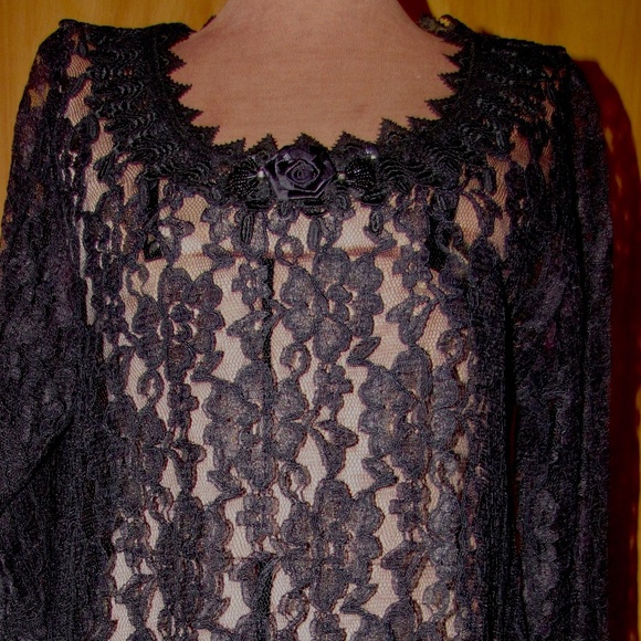 Glamorous goth! Black beaded lace & velvet ensemble, Laura Rogers, Medium - Picture 3 of 12